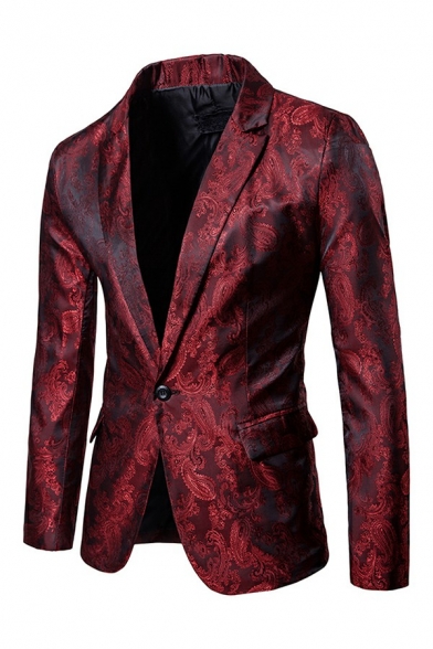Tribal Mens Jacket Suit Paisley Printed Long Sleeves Single Button Pocket Detail Slim Fitted Suit