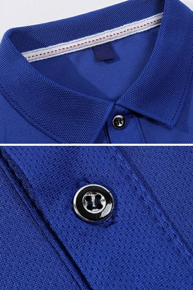 Basic Designed Guys Polo Shirt Plain Button Detail Turn Down Collar Fitted Long Sleeves Polo Shirt