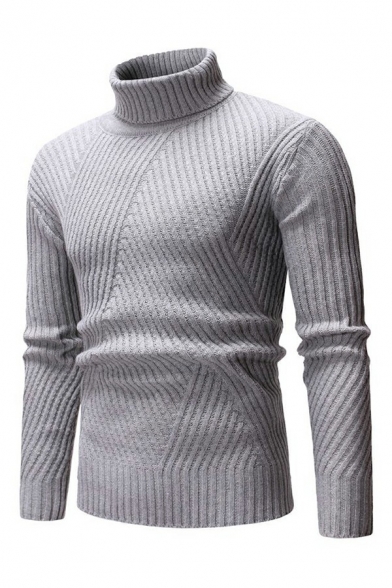 Basic Designed Mens Pullover Solid Long-sleeved High Neck Regular Pullover