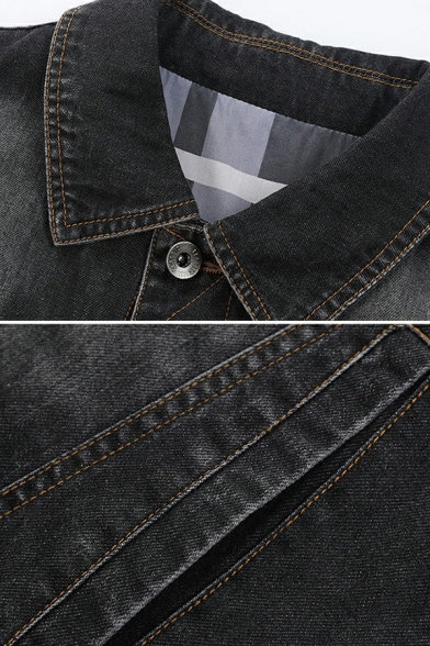 Chic Men’s Jacket Notched Collar Button Fly Chest Pockets Regular Fit Denim Jacket