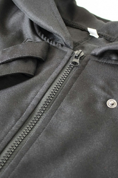 Cool Guys Jacket Solid Irregular Hem Detailed Knee Length Long-Sleeved Relaxed Hooded Leather Jacket