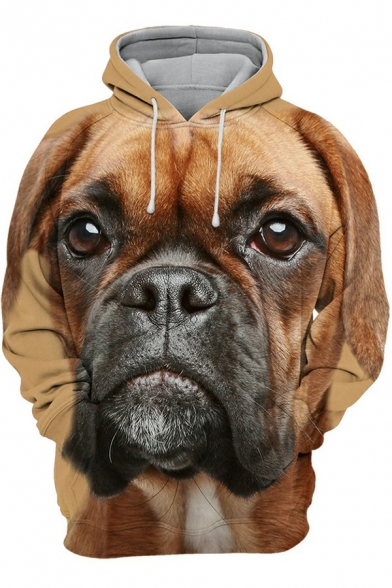 Fancy Men's Hoodie Drawcord 3D Dog Print Long Sleeve Regular Fit Hooded Sweatshirt