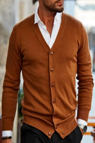 Men Casual Cardigan Plain V-Neck Button down Long Sleeve Loose Fit Cardigan