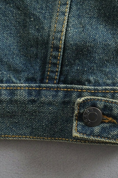 Retro Men's Jeans Jacket Chest Pocket Button Up Long-Sleeved Regular Fit Denim Jacket