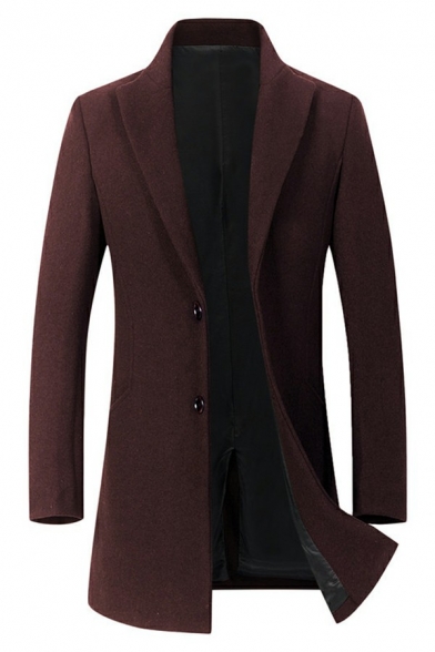 Simple Mens Coat Pure Color Collar Button Fly Long-sleeved Long Length Coat