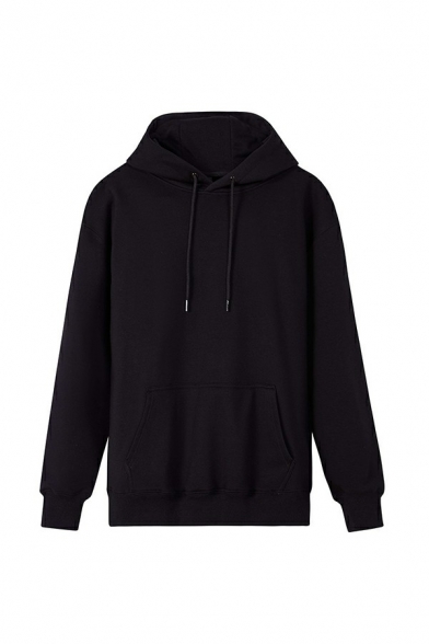 Simple Solid Color Hoodie Pocket Detail Zip Fly Long-Sleeved Regular Fit Hooded Sweatshirt for Men