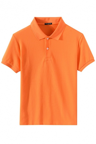 Soft Mens Polo Shirt Whole Colored Button Placket Turn-Down Collar Slim Short Sleeves Polo Shirt