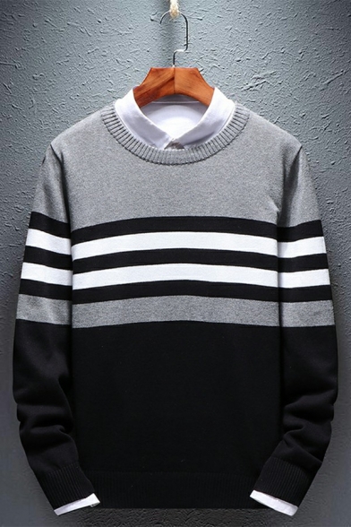 Street Look Men's Sweater Color Block Long Sleeves Crew Neck Loose Fitted Pullover Sweater