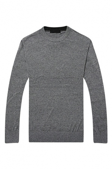 Stylish Men's Sweater Solid Color Round Neck Long-Sleeved Slim Fitted Sweater