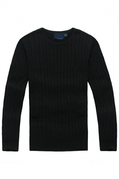 Urban Men's Sweater Plain Crew Neck Ribbed Trim Long Sleeves Loose Fit Pullover Sweater