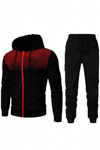 Athletic Co-ords Spot Pattern Long Sleeve Hooded Zipper Hoodie with Pants Skinny Co-ords for Men