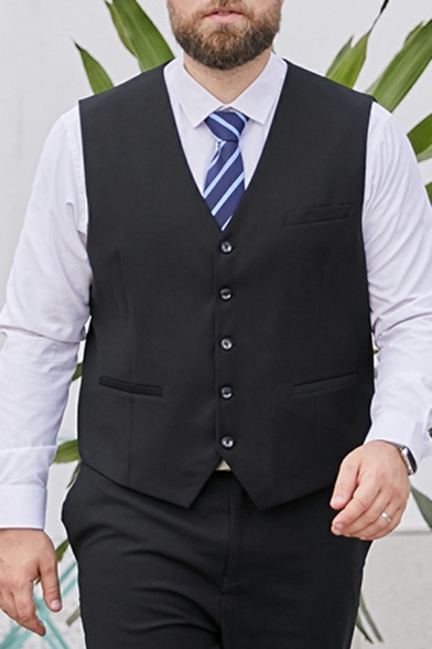 Basic Designed Suit Vest Solid Color Button Up V-Neck Sleeveless Slim Fit Suit Vest for Men