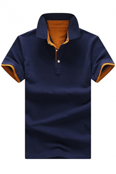 Basic Guys Polo Shirt Contrast Trim Button Half Closure Turn-Down Collar Fit Short Sleeve Polo Shirt