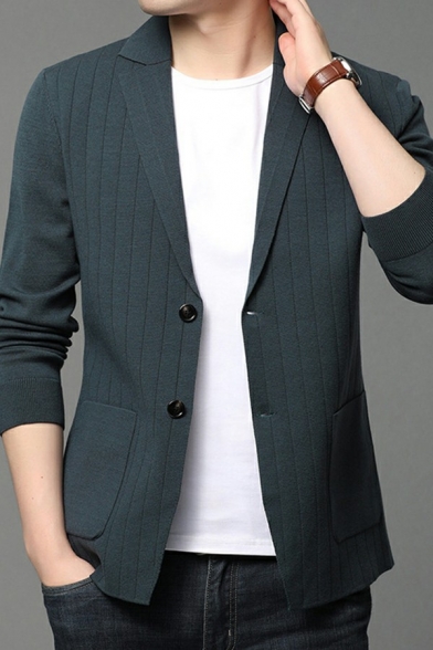 Casual Jacket Suit Plain Long Sleeves Button Closure Pocket Detail Slim Fit Suit for Men