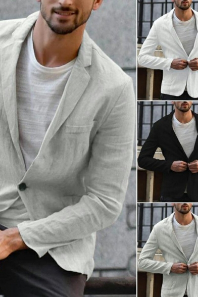Casual Mens Jacket Suit Pure Color Long Sleeves Single Button Slim Fit Suit with Pockets