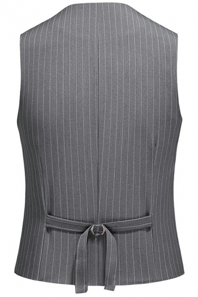 Casual Vest V-Neck Contrast Striped Hem Button Up Sleeveless Slim Fit Vest for Men