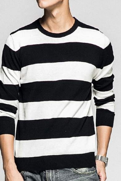 Chic Guys Sweater Color Panel Round Neck Long Sleeves Regular Fit Sweater