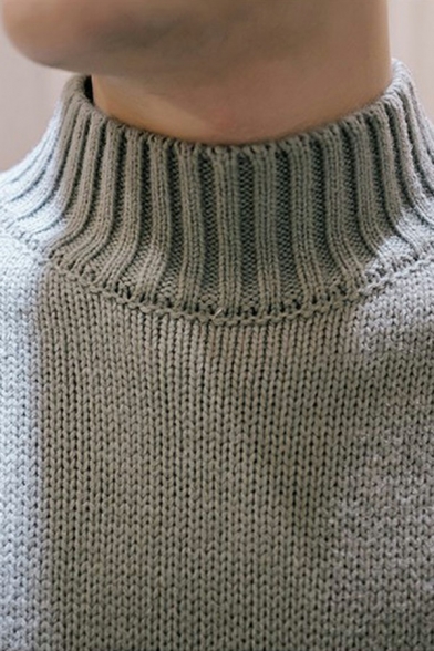 Comfortable Sweater Stripe Print Mock Neck Baggy Long Sleeve Pullover Sweater for Guys