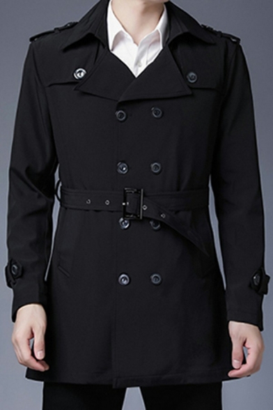 Edgy Mens Coat Solid Color Notched Collar Slim Fit Long Sleeve Double Breasted Trench Coat