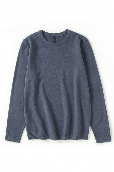 Guys Boyish Pullover Whole Colored Round Neck Regular Fit Long Sleeves Pullover