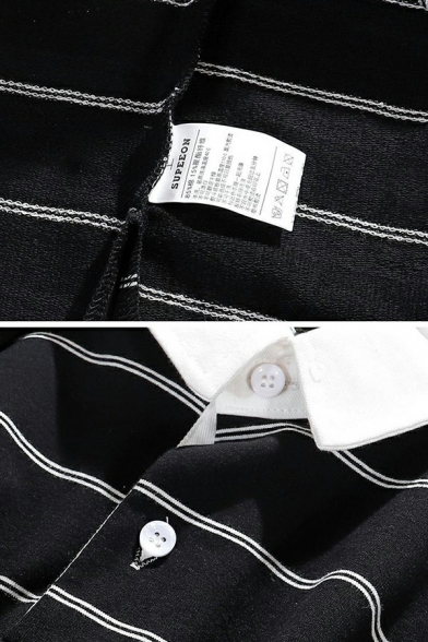 Hot Mens Polo Shirt Contrast Color Stripe Print Button Closure Baggy Long Sleeves Polo Shirt