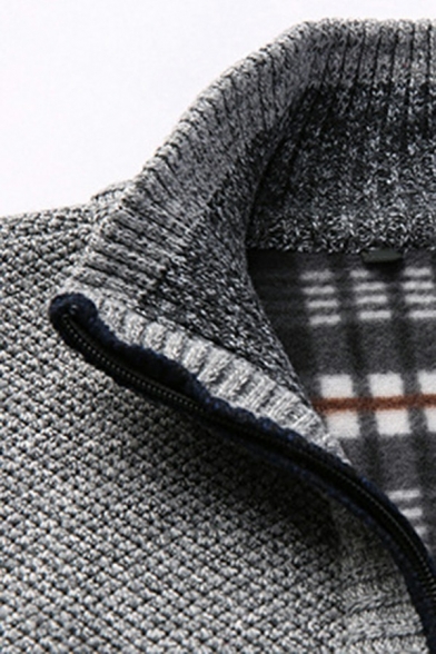 Mens Popular Cardigan Sweater Plain Long Sleeves Stand Collar Zip Closure Regular Fitted Cardigan Sweater