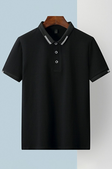 Modern Mens Polo Shirt Contrast Panel Button Detail Short Sleeve Turn down Collar Fitted Polo Shirt