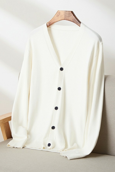Novelty Cardigan Solid Long-sleeved Button Up V-Neck Loose Fitted Cardigan for Men