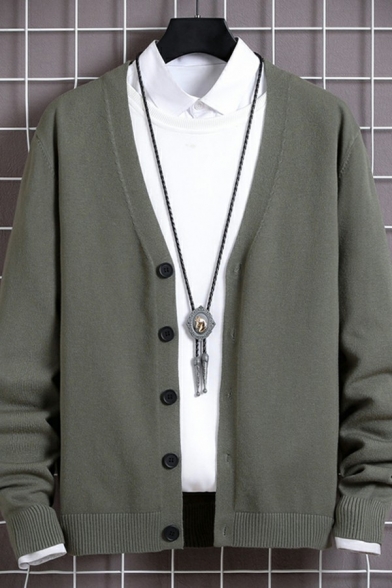 Popular Cardigan Solid Contrast Trim V-Neck Relaxed Long-Sleeved Button Down Cardigan for Boys