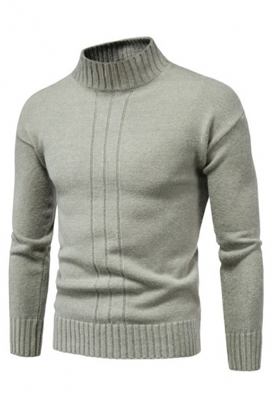 Simple Mens Pullover Pure Color Long Sleeves Mock Neck Regular Fit Pullover
