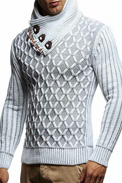 Trendy Men's Sweater Plaid Printed Shawl Collar Long Sleeve Regular Fit Pullover Sweater
