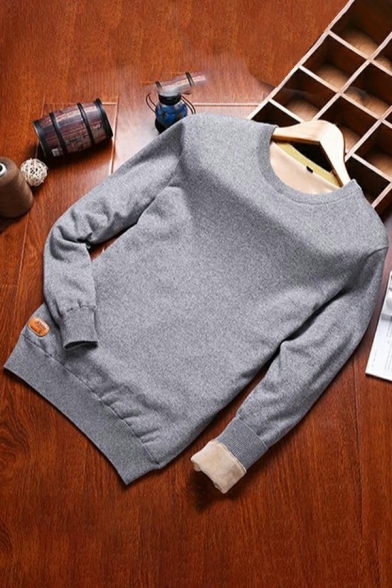Basic Men's Sweater Pure Color Round Neck Long Sleeves Slim Fit Pullover Sweater