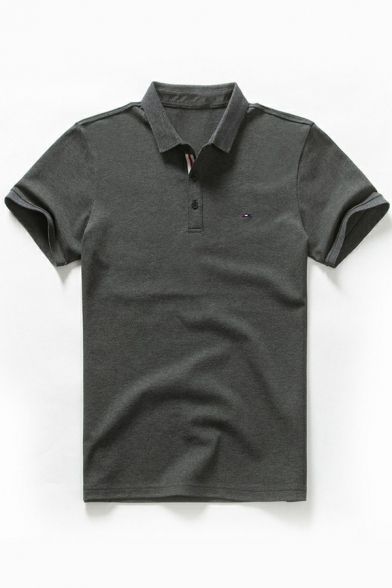Basic Mens Polo Shirt Plain Turn-Down Collar Fitted Short-Sleeved Side Split Polo Shirt