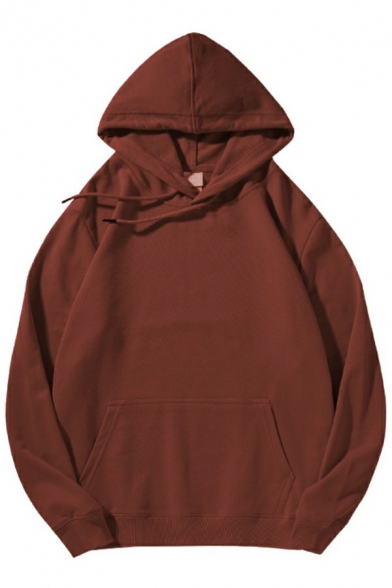 Boy's Fashionable Hoodie Plain Pocket Detailed Long-Sleeved Relaxed Hooded Drawcord Hoodie