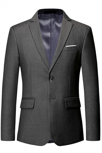 Chic Solid Color Suit Button Fly Flap Pockets Split Hem Regular Fit Suit Jacket for Men