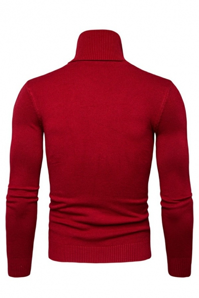Classic Guys Sweater Solid Long Sleeves High Neck Slim Fit Sweater