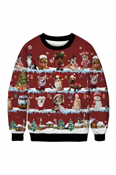 Creative Mens Sweatshirt 3D Christmas Theme Printed Long Sleeve Crew Neck Regular Fit Sweatshirt