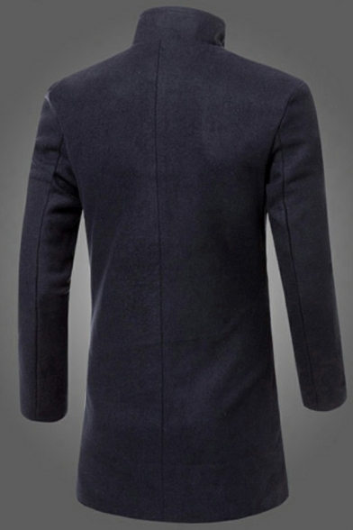Dashing Mens Woolen Coat Solid Color Single Braest Long Sleeve Lapel Collar Fitted Woolen Coat
