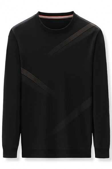 Elegant Lines Pattern Men’s Sweatshirt Round Neck Long-Sleeved Regular Fit Sweatshirt