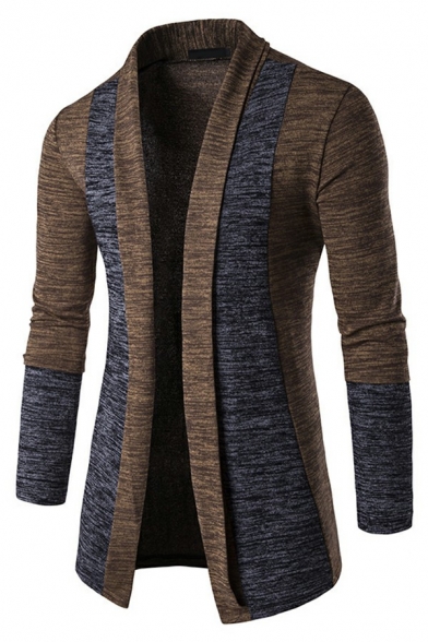 Fashionable Men's Cardigan Sweater Color Block Long Sleeve Shawl Collar Slim Fitted Cardigan Sweater