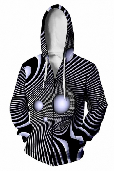 Guys Chic Abstract Pattern Hoodie Zip Fly Front Pocket Long-Sleeved Relaxed Fit Hooded Sweatshirt