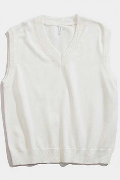 Leisure Mens Knitted Vest Solid Color Sleeveless V-Neck Regular Fit Vest