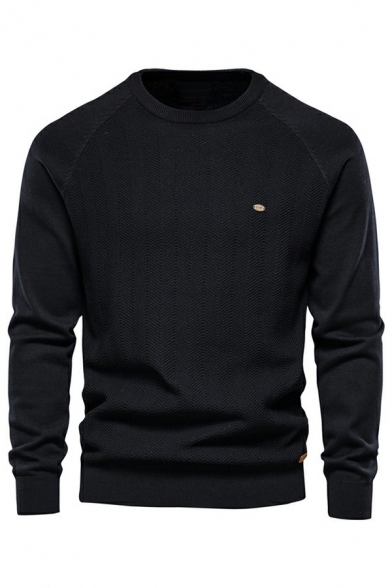 Men Basic Sweater Pure Color Round Neck Long-sleeved Fitted Sweater