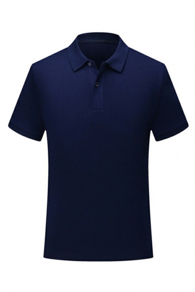 Mens Leisure Polo Shirt Pure Color Turn-Down Collar Slim Fitted Short Sleeves Polo Shirt