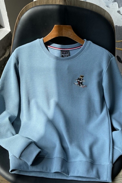 Modern Mens Sweatshirt Logo Pattern Long Sleeve Round Collar Regular Fitted Pullover Sweatshirt
