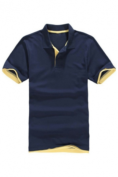 Stylish Guys Polo Shirt Contrast Trim Turn Down Collar Short Sleeve Regular Fit Polo Shirt