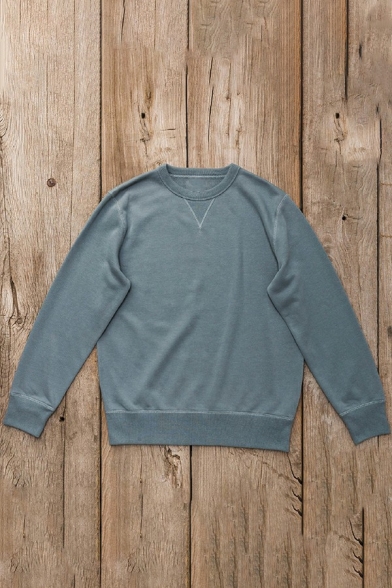 Basic Men's Sweatshirt Plain Long-sleeved Round Neck Regular Sweatshirt