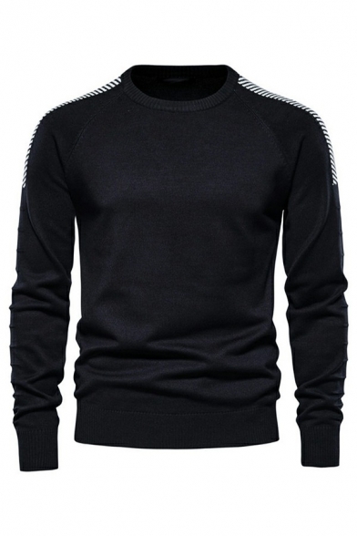 Casual Men's Sweater Striped Pattern Long Sleeve Round Neck Slim Fitted Pullover Sweater