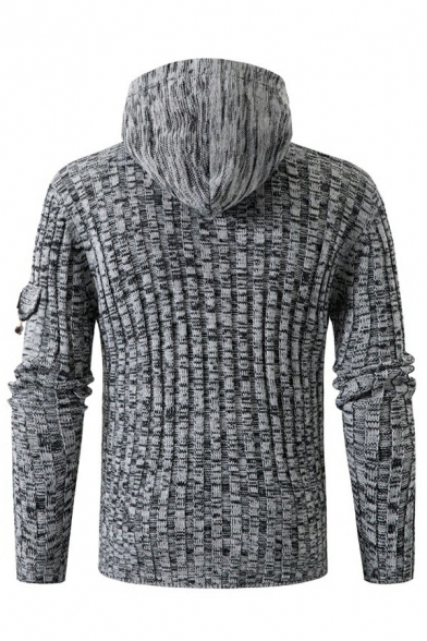 Cool Men's Knitted Sweater Drawstring Hood Pure Color Long Sleeve Regular Fit Sweater