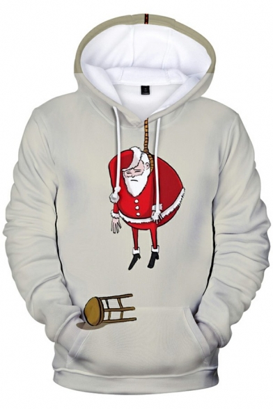 Elegant Guy's Hoodie Christmas Pattern Pocket Long Sleeves Fitted Hooded Drawstring Hoodie